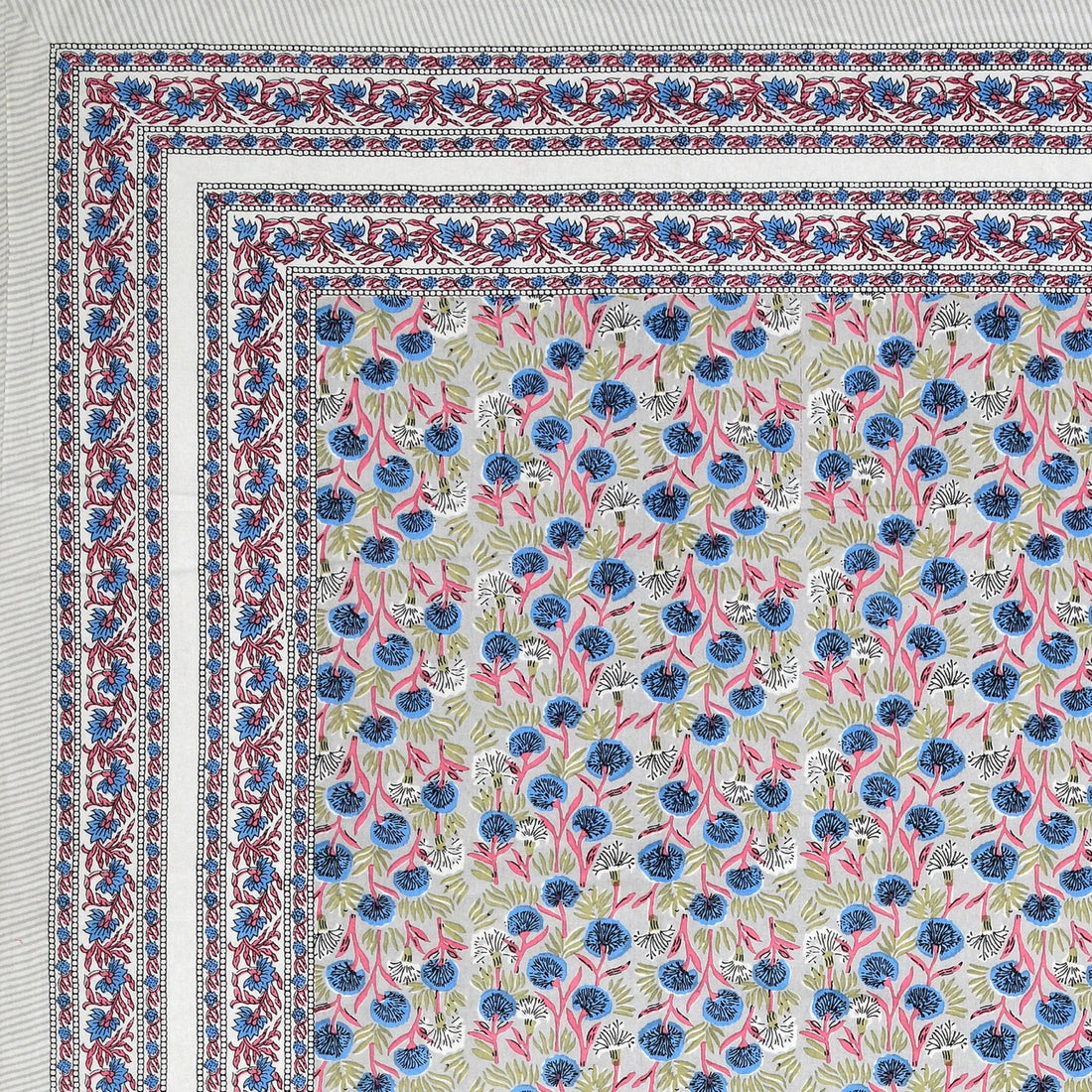 Petal Bloom Hand Block Printed Cotton King Bedsheet Set | 90x108 | 240 TC