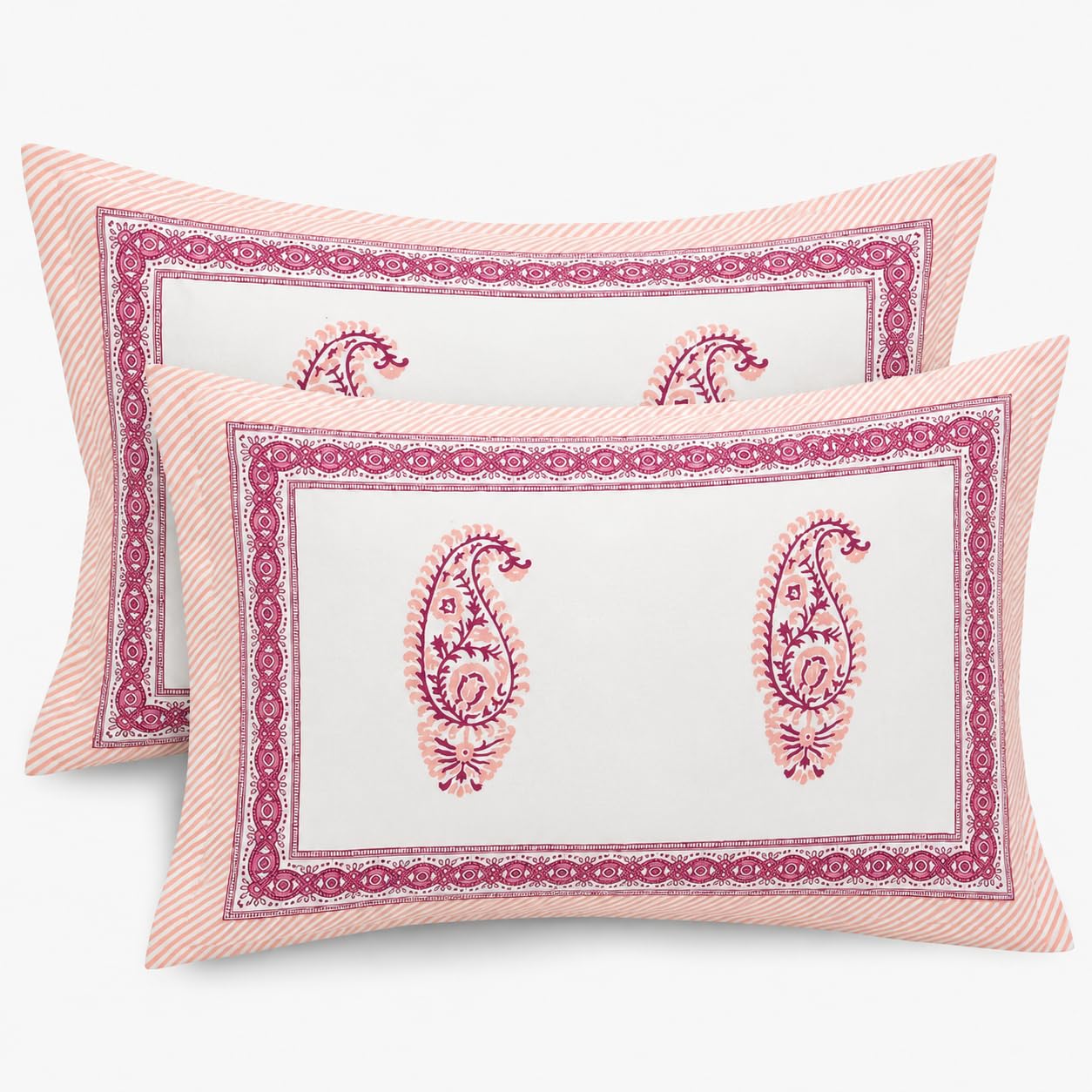 Pink Paisley Glow Cotton Pillow Cover Set of 2 (17x28 in)