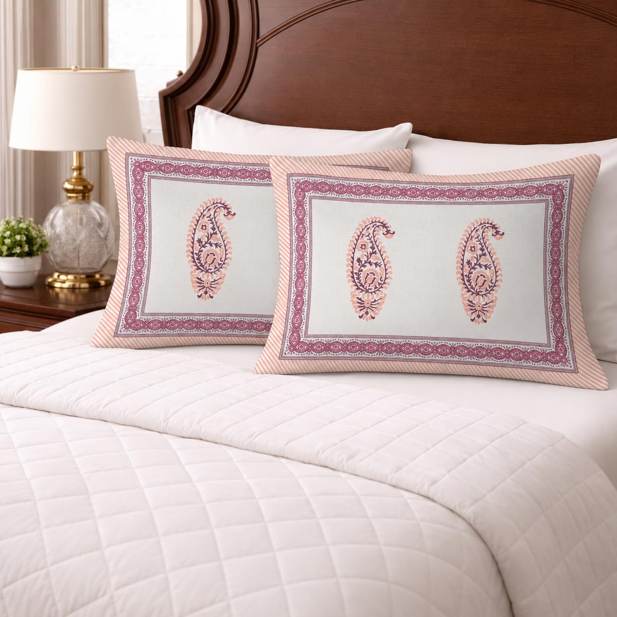 Pink Paisley Glow Cotton Pillow Cover Set of 2 (17x28 in)