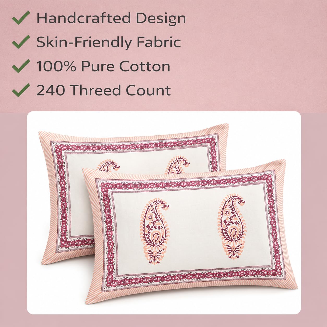 Pink Paisley Glow Cotton Pillow Cover Set of 2 (17x28 in)