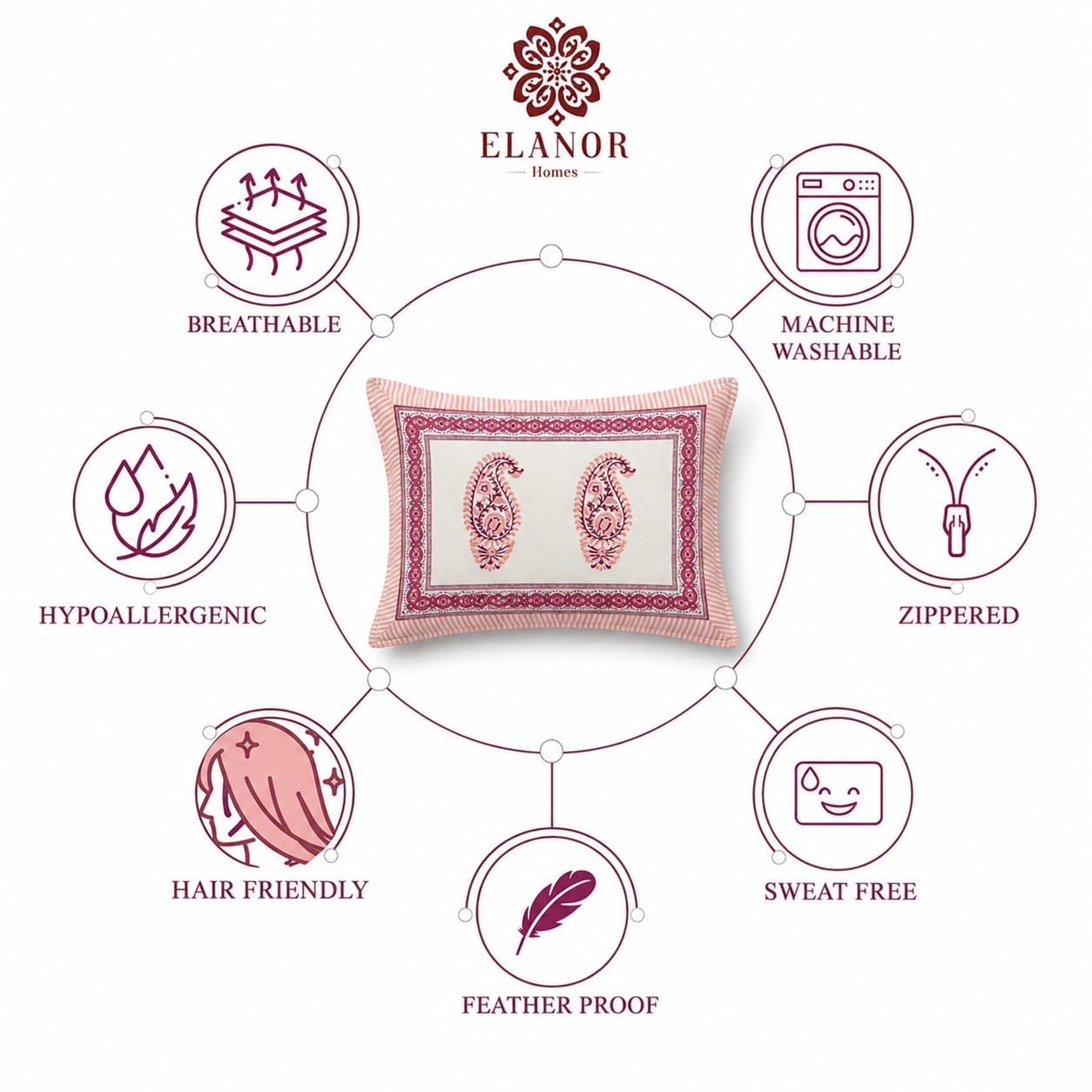 Pink Paisley Glow Cotton Pillow Cover Set of 2 (17x28 in)