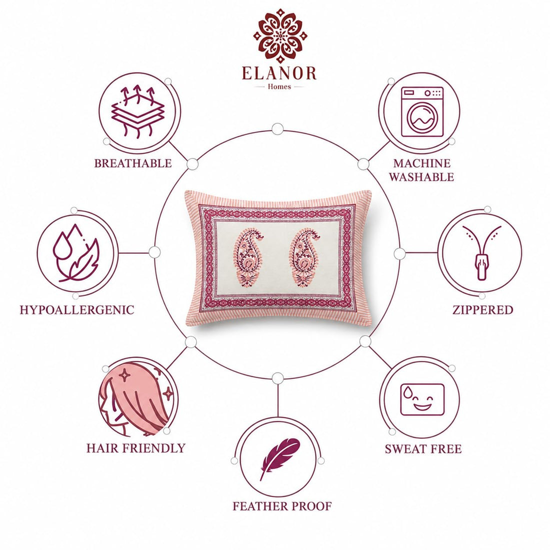Pink Paisley Glow Cotton Pillow Cover Set of 2 (17x28 in)