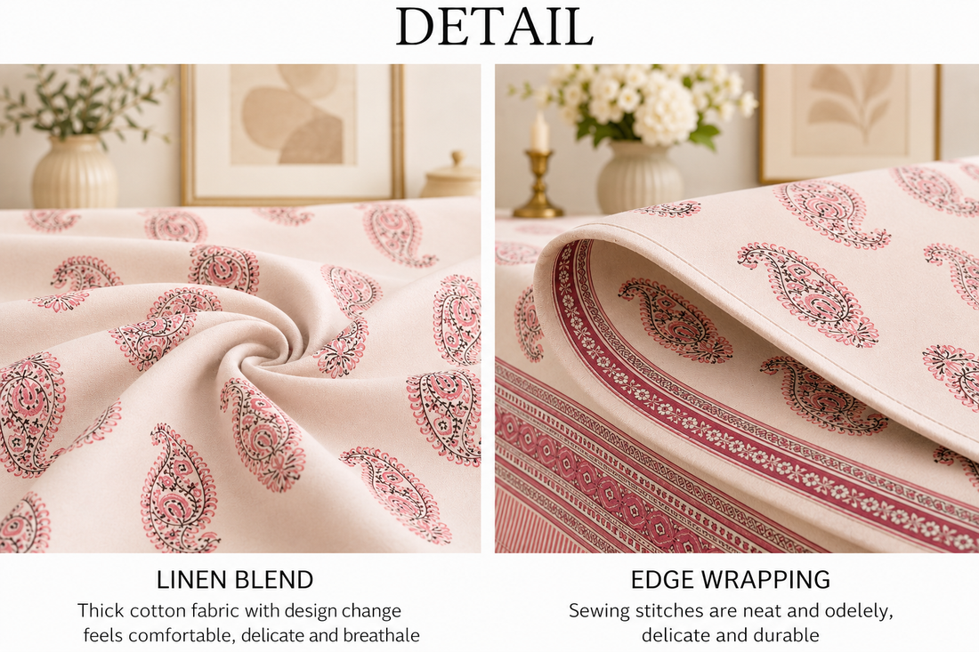 Pink Paisley Hand Block Printed Cotton Table Cover I 6 Seater
