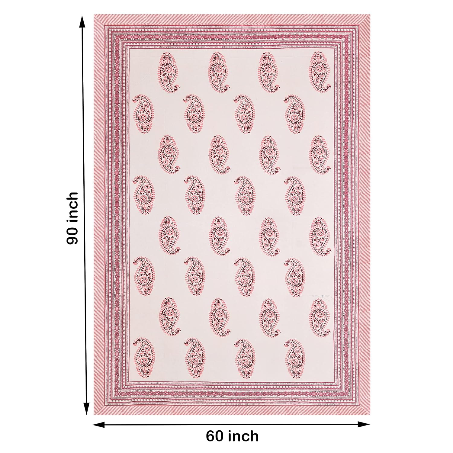 Pink Paisley Hand Block Printed Cotton Table Cover I 6 Seater