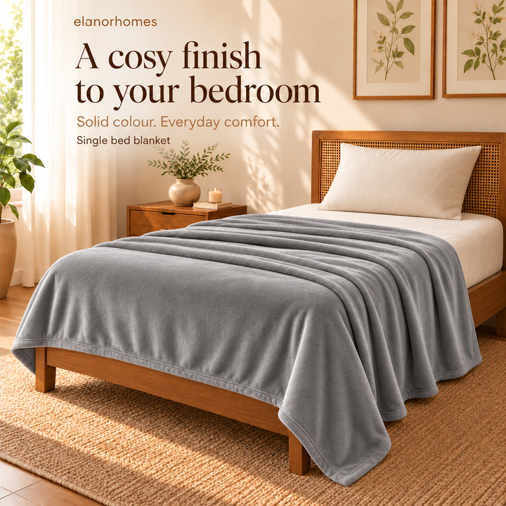 Midnight Grey Embrace Flannel Solid Single Blanket, 220 Gsm, Warm Embrace
