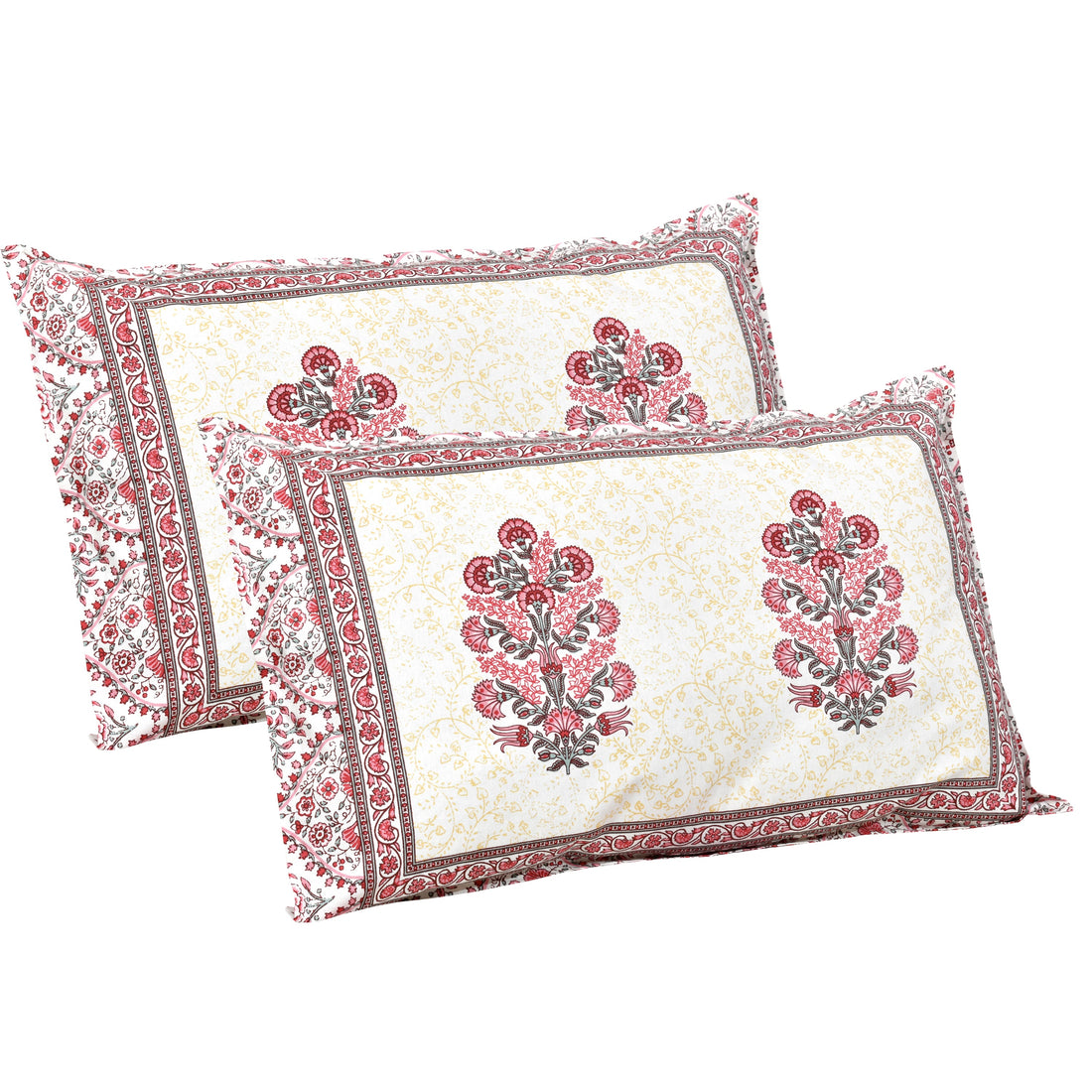 Red Fulwari Printed Base Hand Block Printed Cotton King Bedsheet Set | 90×108 | 240 TC