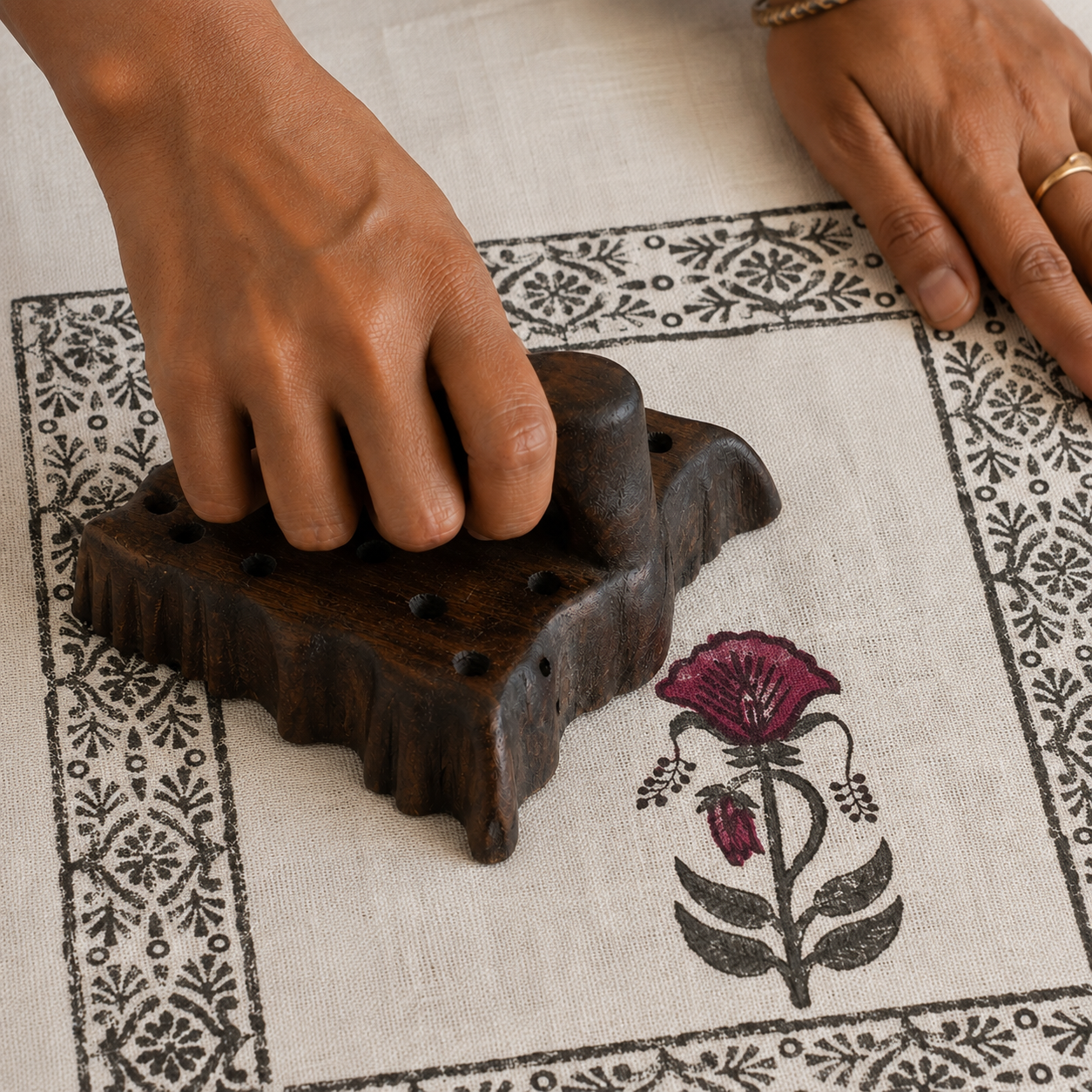 Rani Bagh Bloom Jute Cotton Cushion Covers 16x16 Inches Pack of 2 | Jaipuri Hand Block Print Jute Cushion Covers | Decorative Throw Cushion Cover Set