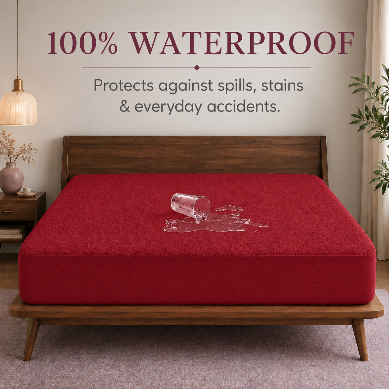 Water Proof Terry Cotton Feel Mattress Protector | Maroon Red | Machine Washable | Super Soft | Fits Mattress Upto 10 inches