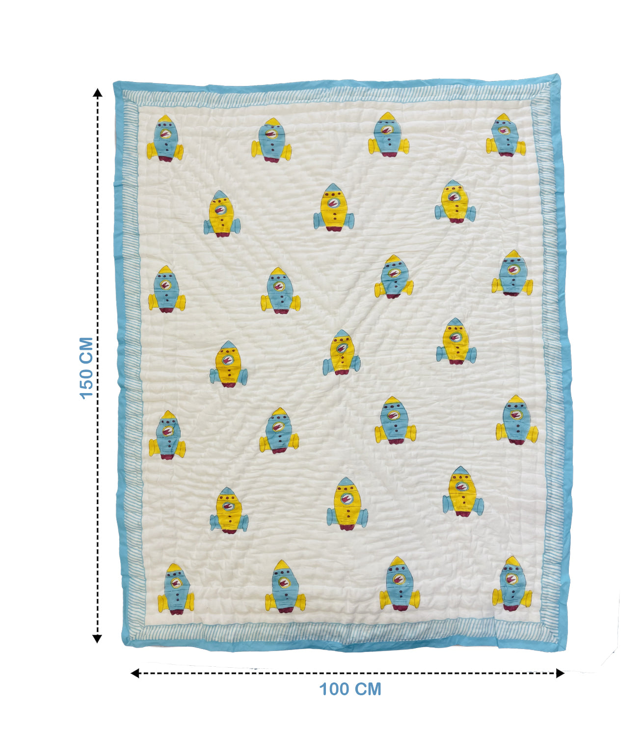 Organic Cotton Hand Printed Baby Blanket – 100x105 cm - Rocket