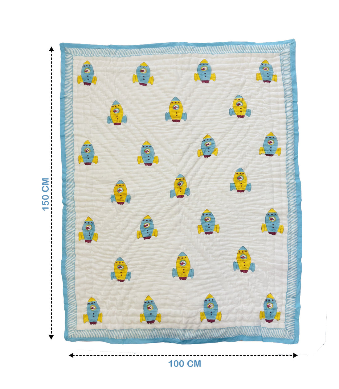 Organic Cotton Hand Printed Baby Blanket – 100x105 cm - Rocket