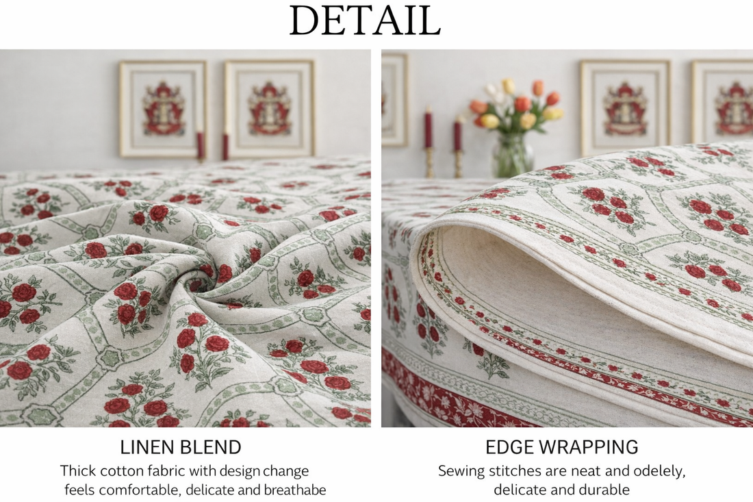 Rose Aurelia Hand Block Printed Cotton Table Cover I 6 Seater
