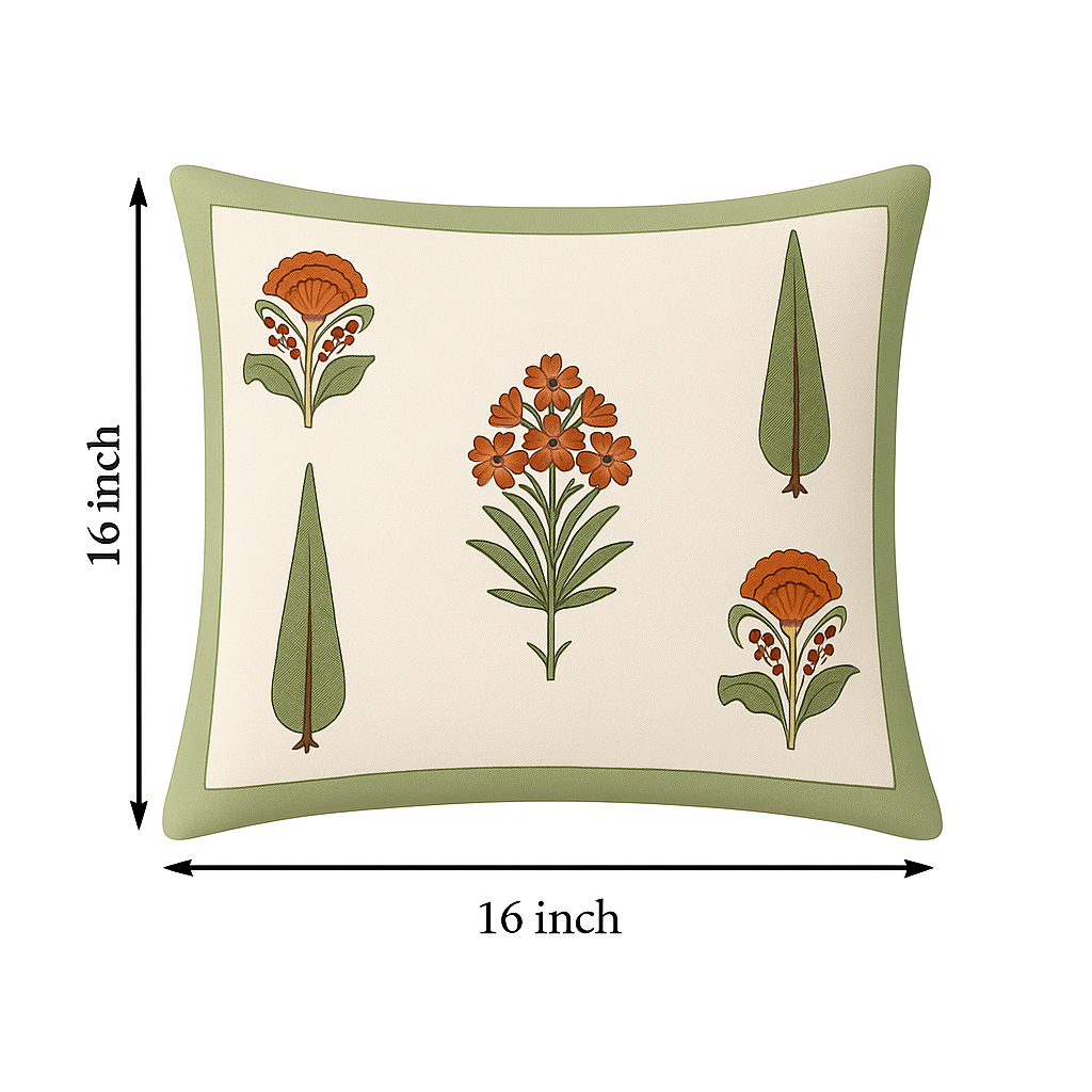 Rose Bloom Cushion Covers 16x16 Inches Pack of 5 | Jaipuri Hand Block Print Cotton Pillow Covers | Soft 300 TC Decorative Throw Cushion Cover Set