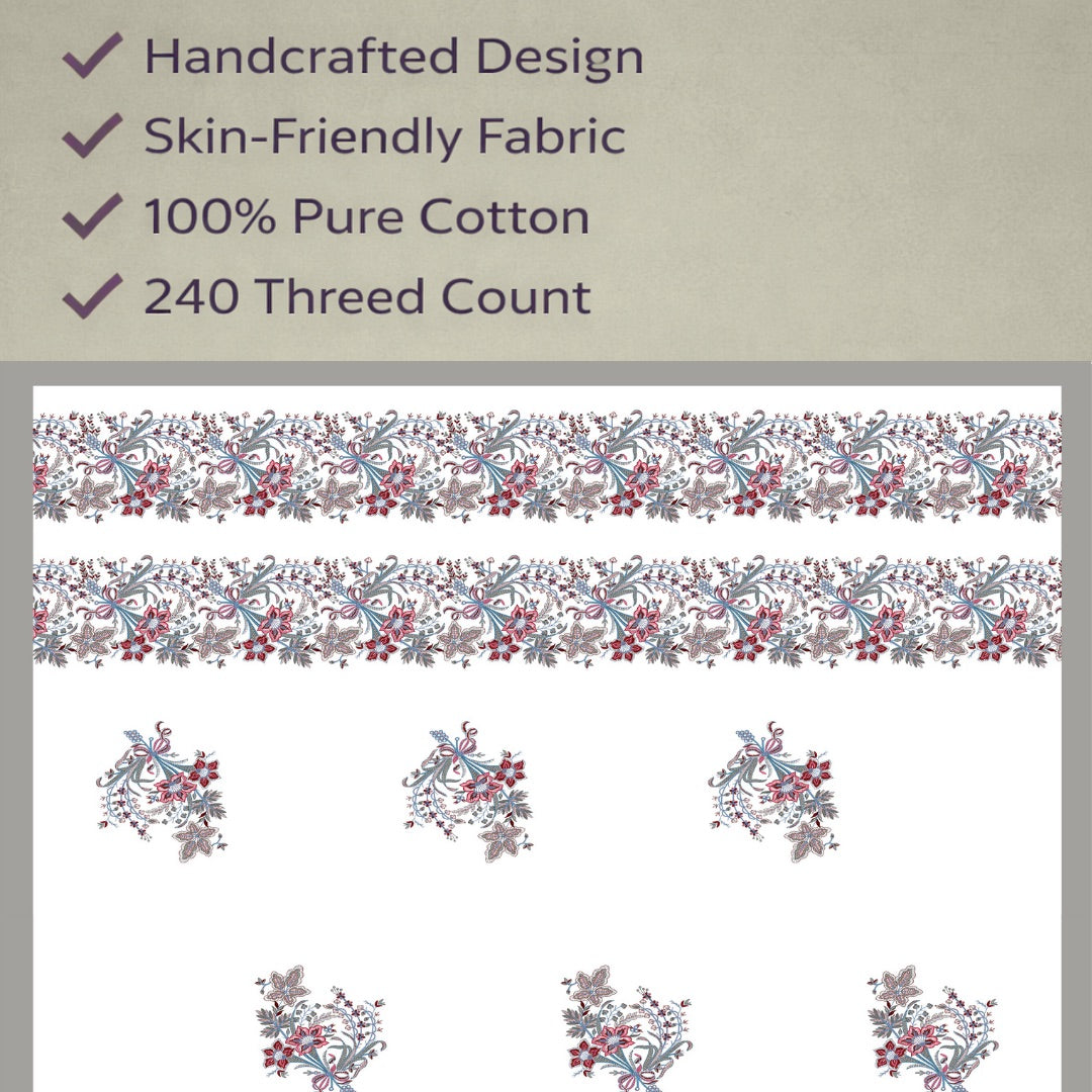 Rose Heritage Hand Block Printed Cotton King Bedsheet Set | 90x108 | 240 TC