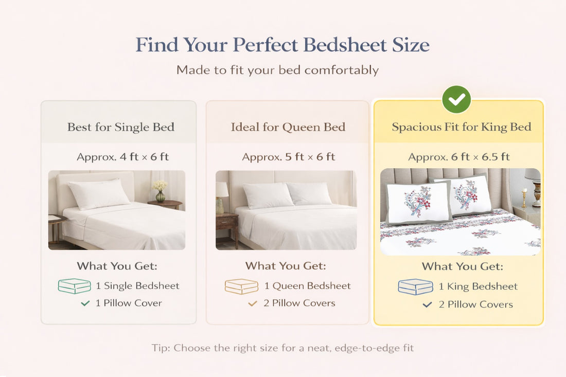 Rose Heritage Hand Block Printed Cotton King Bedsheet Set | 90x108 | 240 TC