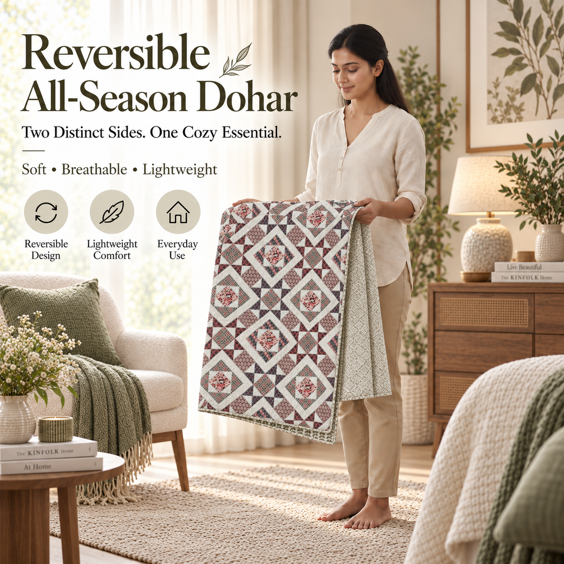 Hand Block Printed Royal Tikat Cotton Dohar | 60x90 Lightweight Quilt
