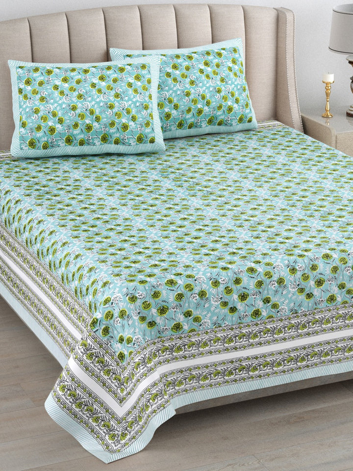 Royal Bloom Hand Block Printed Cotton King Bedsheet Set