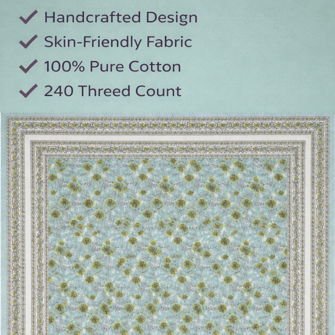Royal Bloom Hand Block Printed Cotton King Bedsheet Set | 90x108 | 240 TC