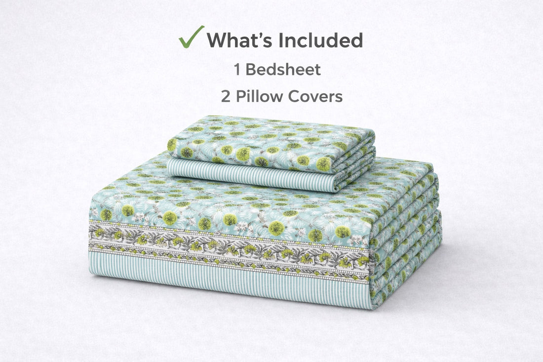 Royal Bloom Hand Block Printed Cotton King Bedsheet Set | 90x108 | 240 TC