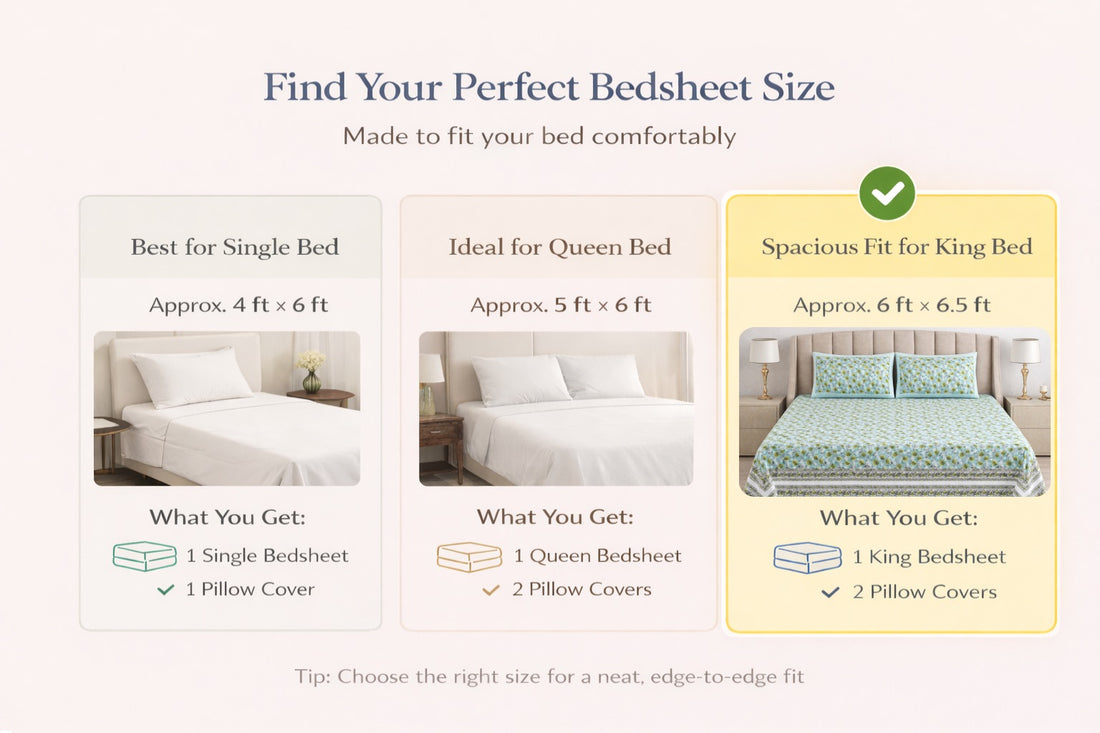 Royal Bloom Hand Block Printed Cotton King Bedsheet Set | 90x108 | 240 TC