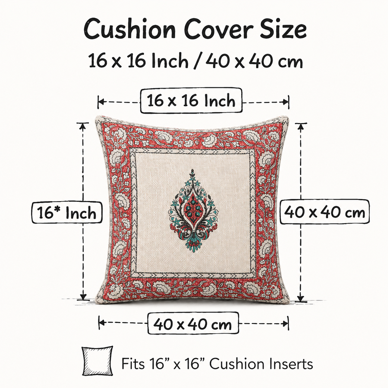 Royal Panna Bloom Jute Cotton Cushion Covers 16x16 Inches Pack of 2 | Jaipuri Hand Block Print Jute Cushion Covers | Decorative Throw Cushion Cover Set