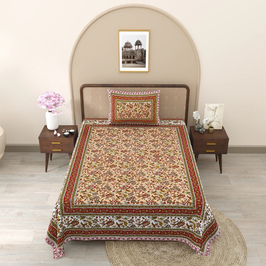 Scarlet Tide Hand Block Printed Cotton Single Bedsheet 60x90 inches