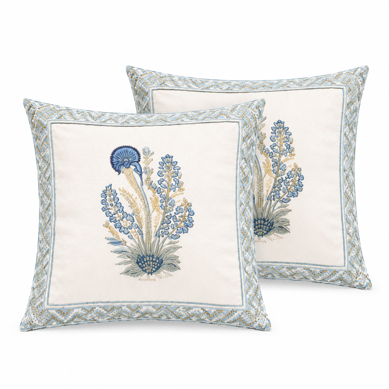 Saanjh Bloom Cushion Covers 16x16 Inches Pack of 2 | Jaipuri Hand Block Print Canvas Cotton Pillow Covers | Decorative Throw Cushion Cover Set