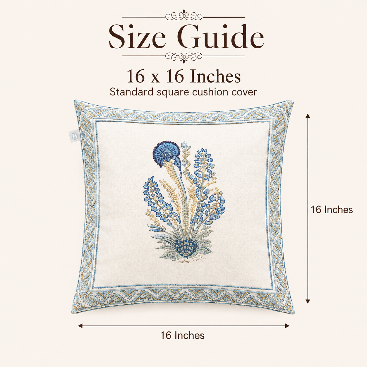 Saanjh Bloom Cushion Covers 16x16 Inches Pack of 2 | Jaipuri Hand Block Print Canvas Cotton Pillow Covers | Decorative Throw Cushion Cover Set