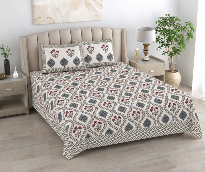 Saanjh Bagh Hand Block Printed Cotton Super King Bedsheet Set | 108×108 | 240 TC