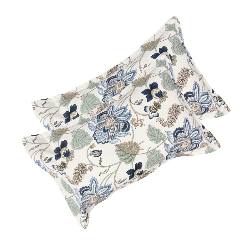 Sapphire Petal Elastic Cotton Fitted King Bedsheet (78×72×8 Inch) with 2 Pillow Covers (18×28 Inch) | Soft & Cozy Bedding