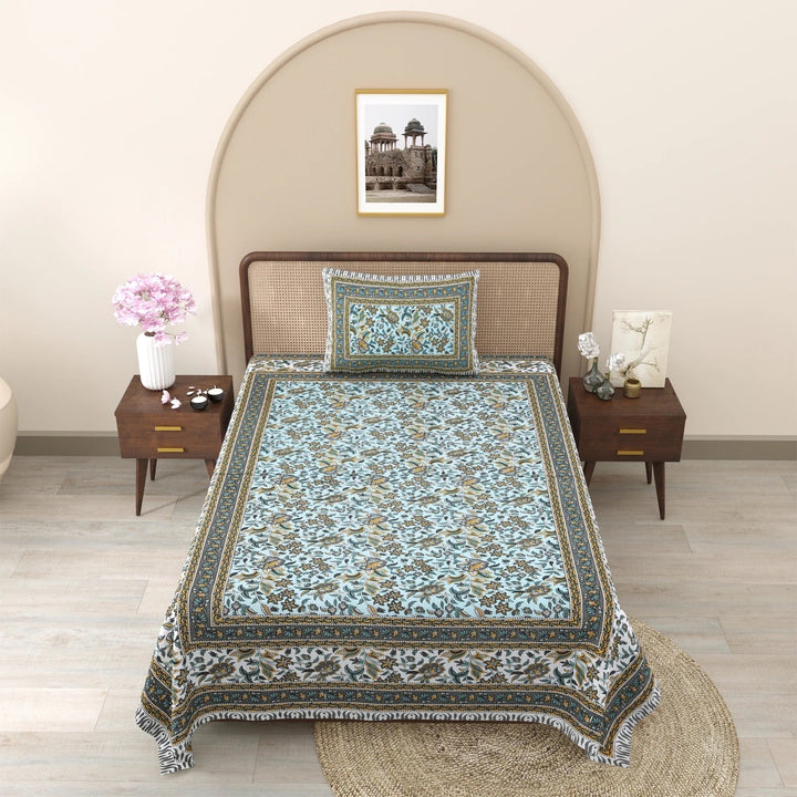 Seashell Hand Block Printed Cotton Single Bedsheet 60x90 inches
