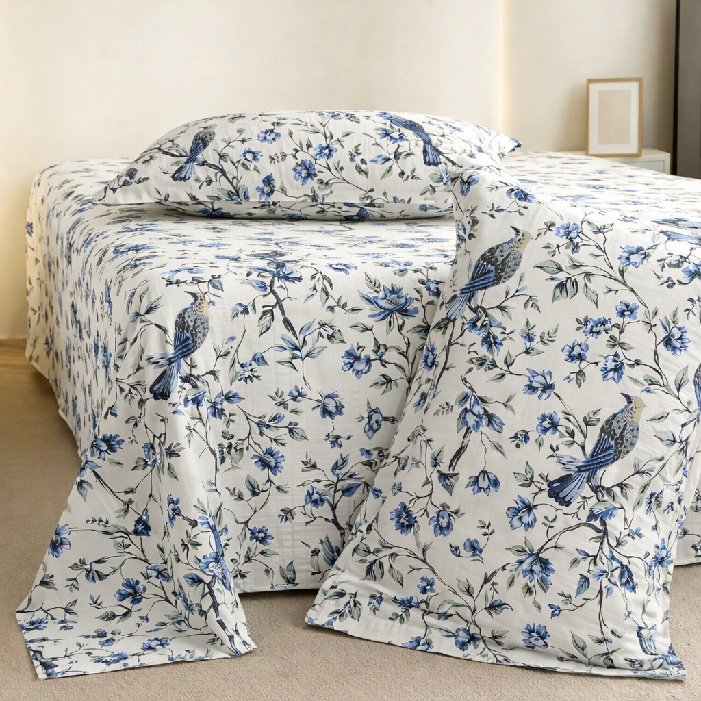 Skyfall Petals Hand Block Printed Cotton King Bedsheet Set