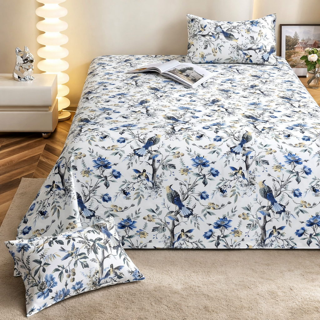 Skyfall Petals Hand Block Printed Cotton King Bedsheet Set | 90x108 | 240 TC