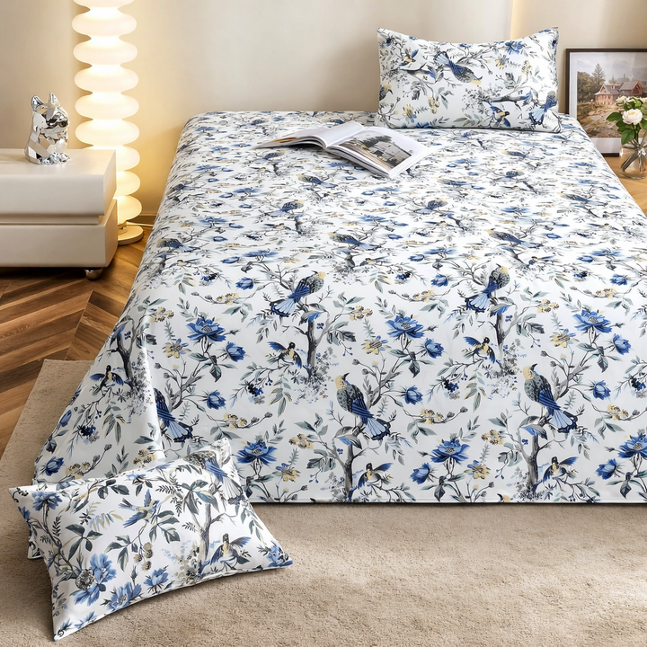 Skyfall Petals Hand Block Printed Cotton King Bedsheet Set | 90x108 | 240 TC