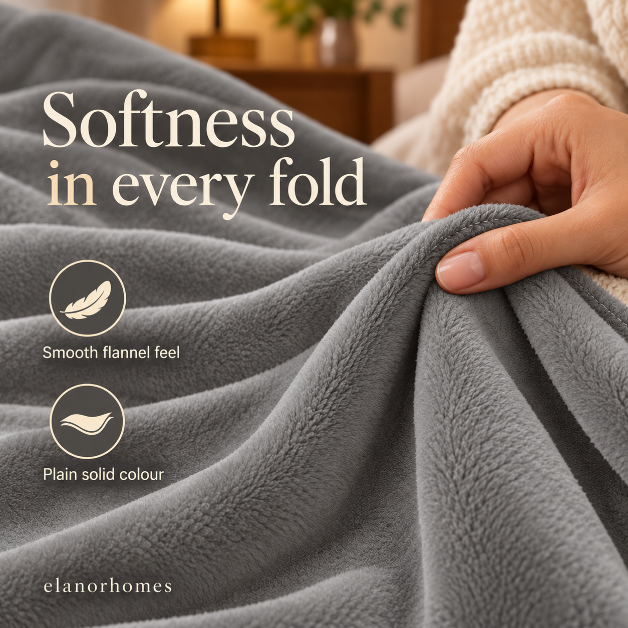 Midnight Grey Warm Embrace Flannel Solid Double Blanket, 220 Gsm, Warm Embrace