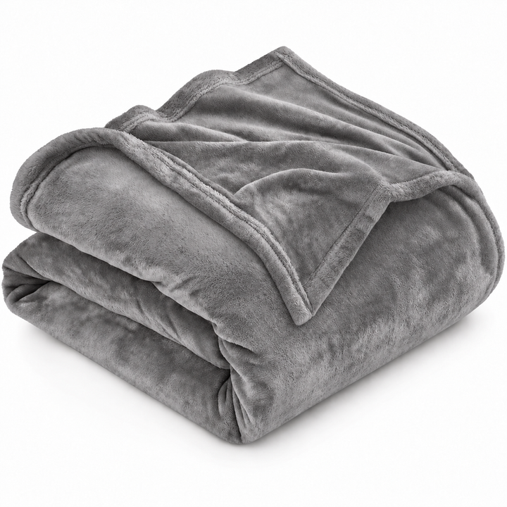 Midnight Grey Warm Embrace Flannel Solid Double Blanket, 220 Gsm, Warm Embrace