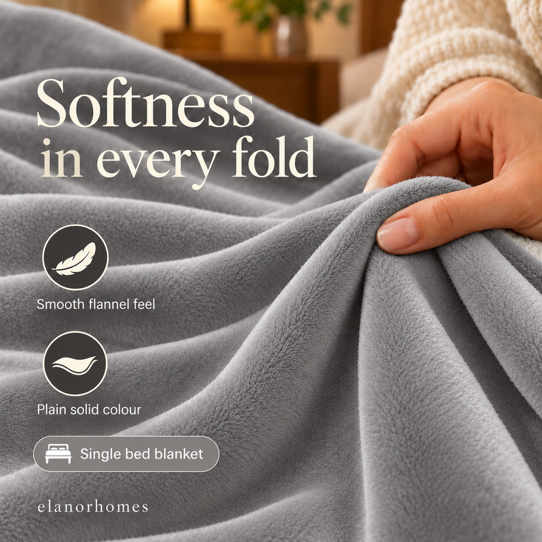 Midnight Grey Embrace Flannel Solid Single Blanket, 220 Gsm, Warm Embrace