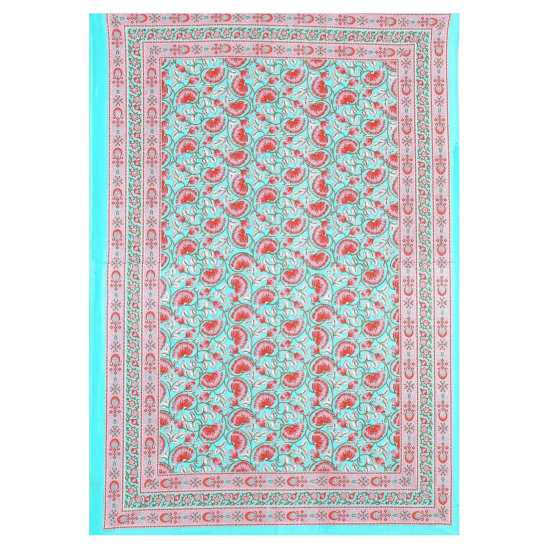 Torquoise Pink Lotus Hand Block Printed Cotton Single Bedsheet | 60x90 inches