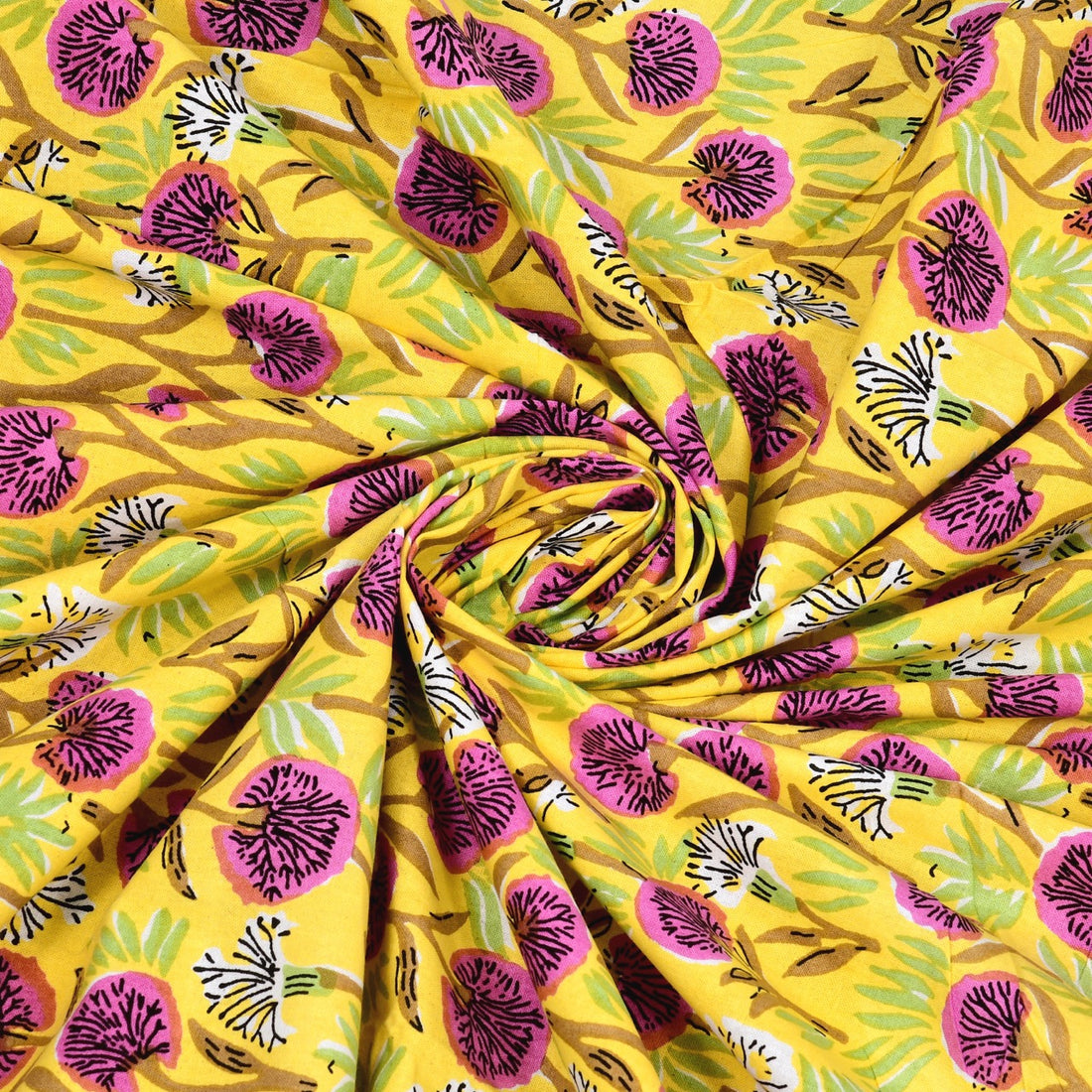 Sunshine Bloom Hand Block Printed Cotton King Bedsheet Set | 90x108 | 240 TC