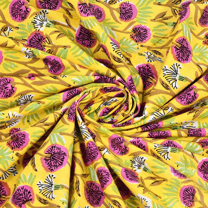 Sunshine Bloom Hand Block Printed Cotton King Bedsheet Set | 90x108 | 240 TC