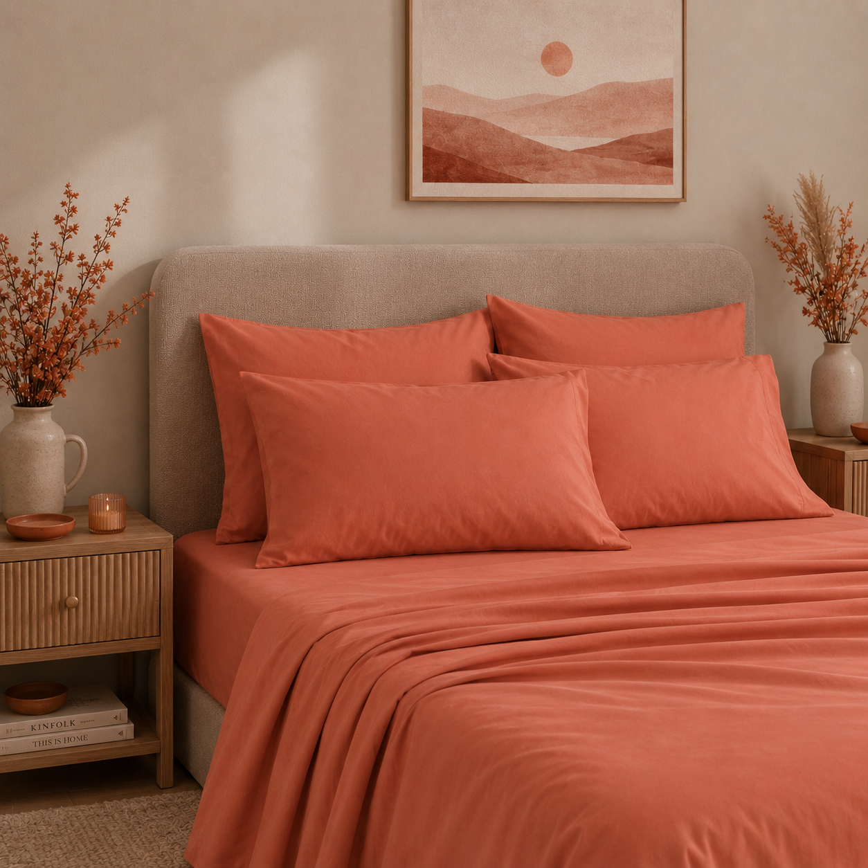 Terracotta Clay 400 TC Pure Cotton King Size Bedsheet with 2 Pillow Covers