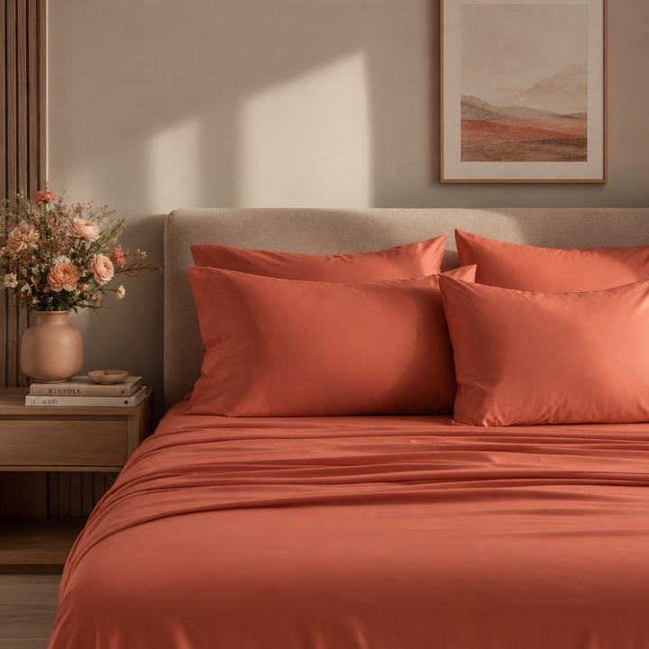 Terracotta Clay 400 TC Pure Cotton King Size Bedsheet with 2 Pillow Covers