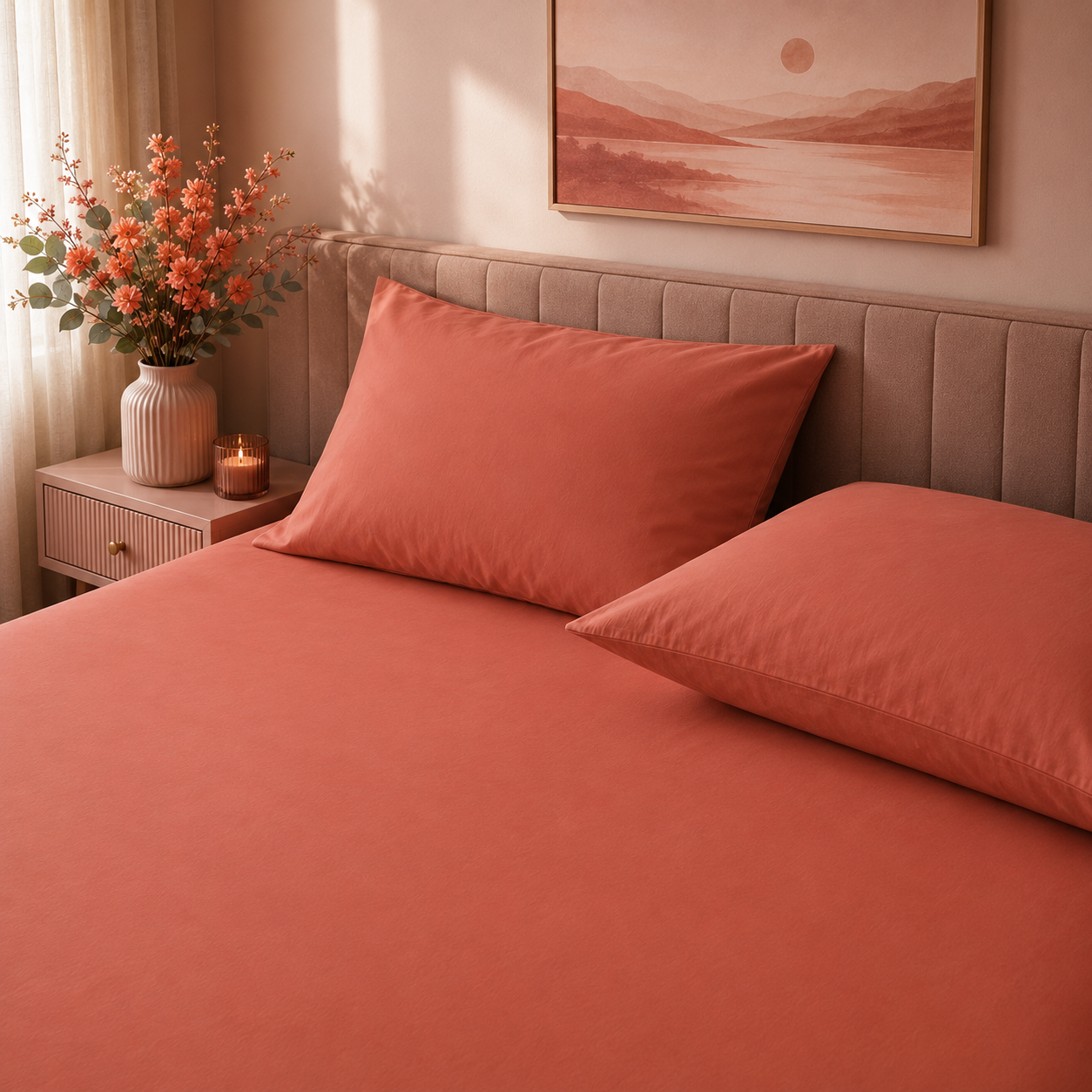 Terracotta Clay 400 TC Pure Cotton King Size Bedsheet with 2 Pillow Covers