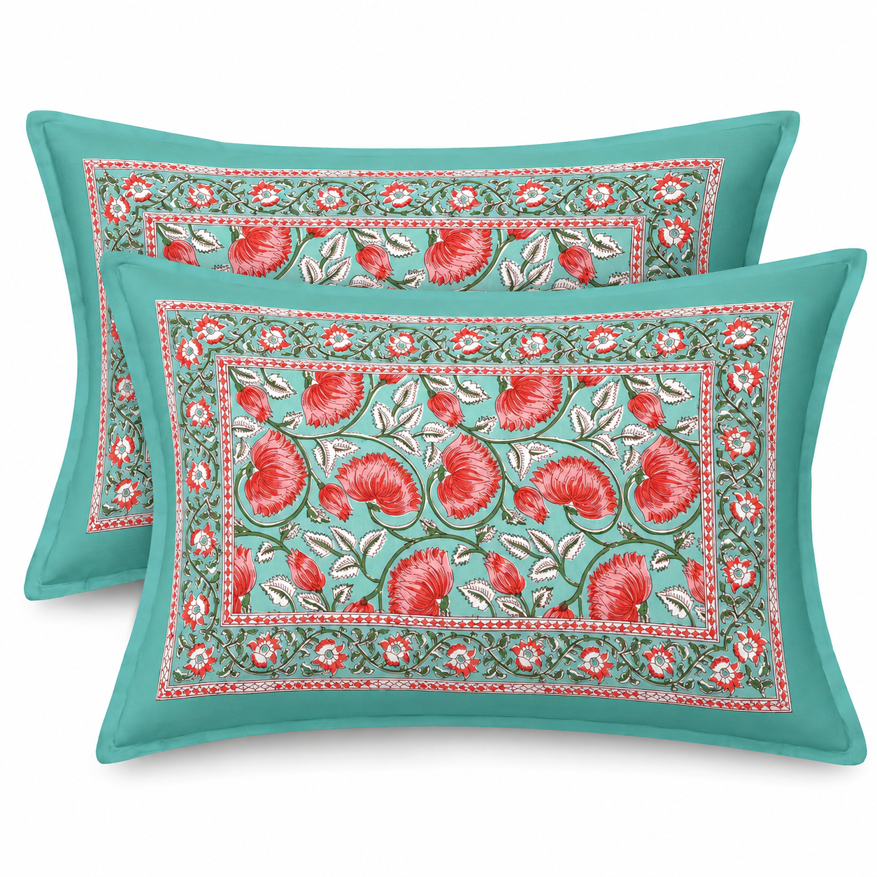 Turquoise Glow Cotton Pillow Cover Set of 2 (17x28 in)