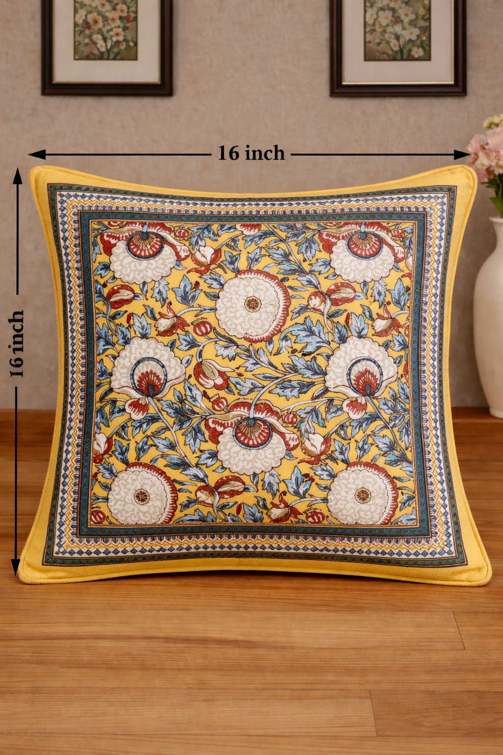 Vasanta Bloom Cushion Covers 16x16 Inches Pack of 5 | Jaipuri Hand Block Print Cotton Pillow Covers | Soft 300 TC Decorative Throw Cushion Cover Set