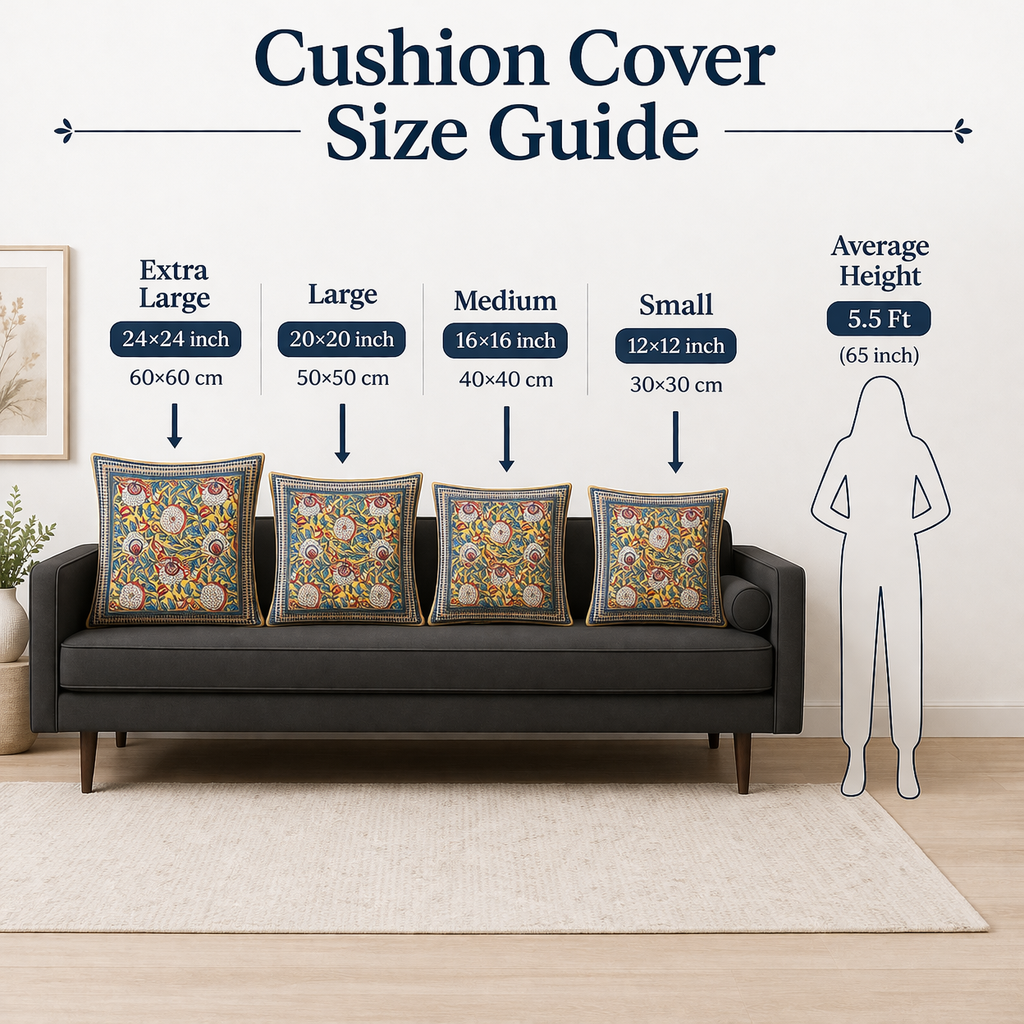 Vasanta Bloom Cushion Covers 16x16 Inches Pack of 5 | Jaipuri Hand Block Print Cotton Pillow Covers | Soft 300 TC Decorative Throw Cushion Cover Set
