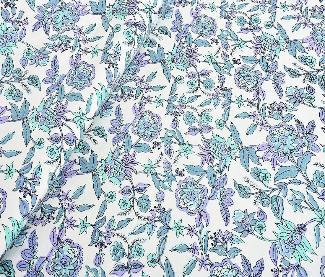 Azure Bloom Hand Block Printed Cotton Single Bedsheet | 60x90 inches