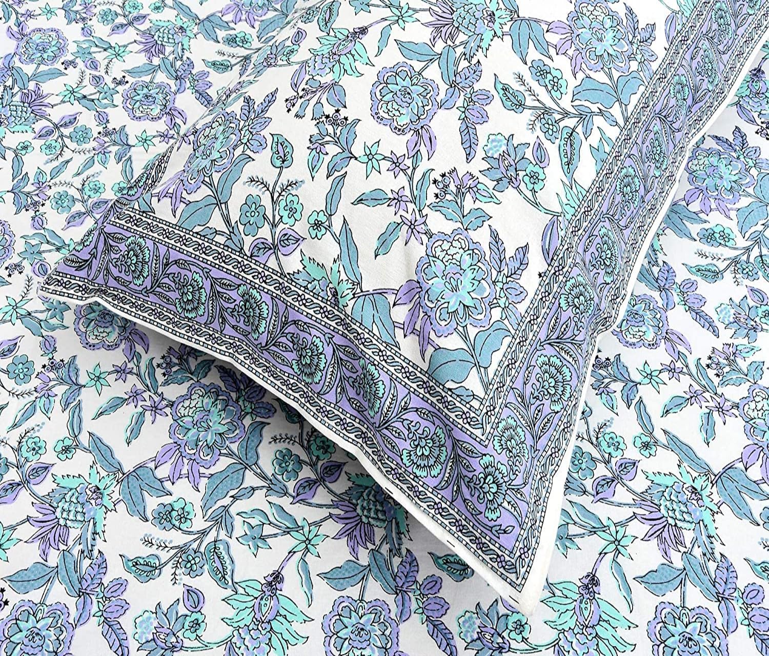 Azure Bloom Hand Block Printed Cotton Single Bedsheet | 60x90 inches