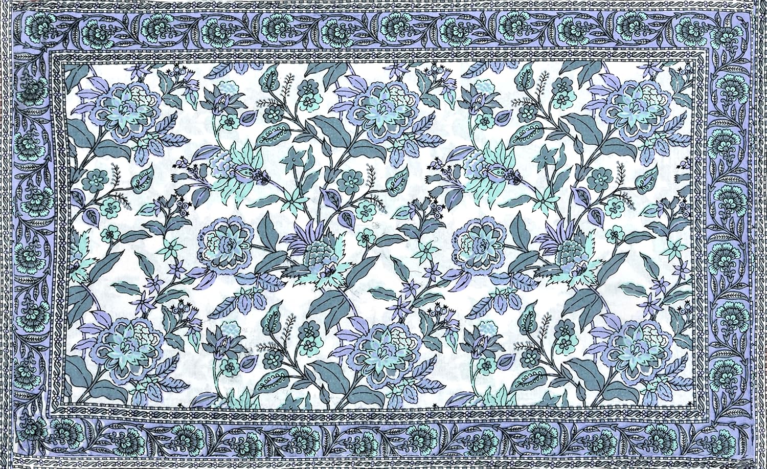 Azure Bloom Hand Block Printed Cotton Single Bedsheet | 60x90 inches