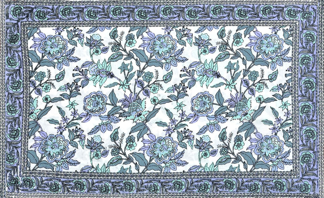 Azure Bloom Hand Block Printed Cotton Single Bedsheet | 60x90 inches