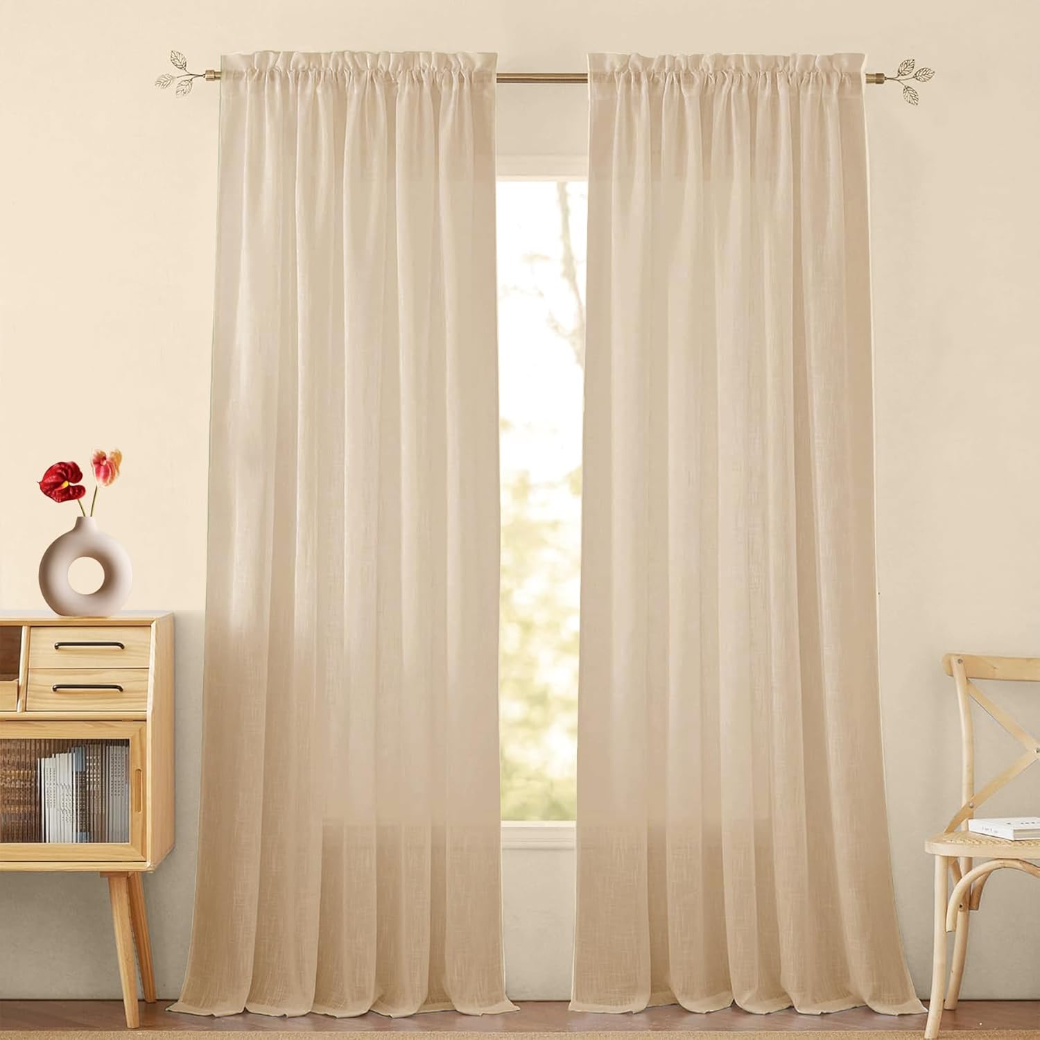 beige 7 feet sheer curtains pack of 1 for door and window
